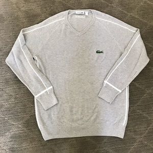 Men’s Gray Lacoste V-Neck Sweater - XL